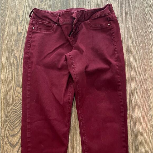 Maurices Womens Straight Leg Pants High Rise Cotton Blend Stretch Burgundy Sz L - Picture 2 of 9